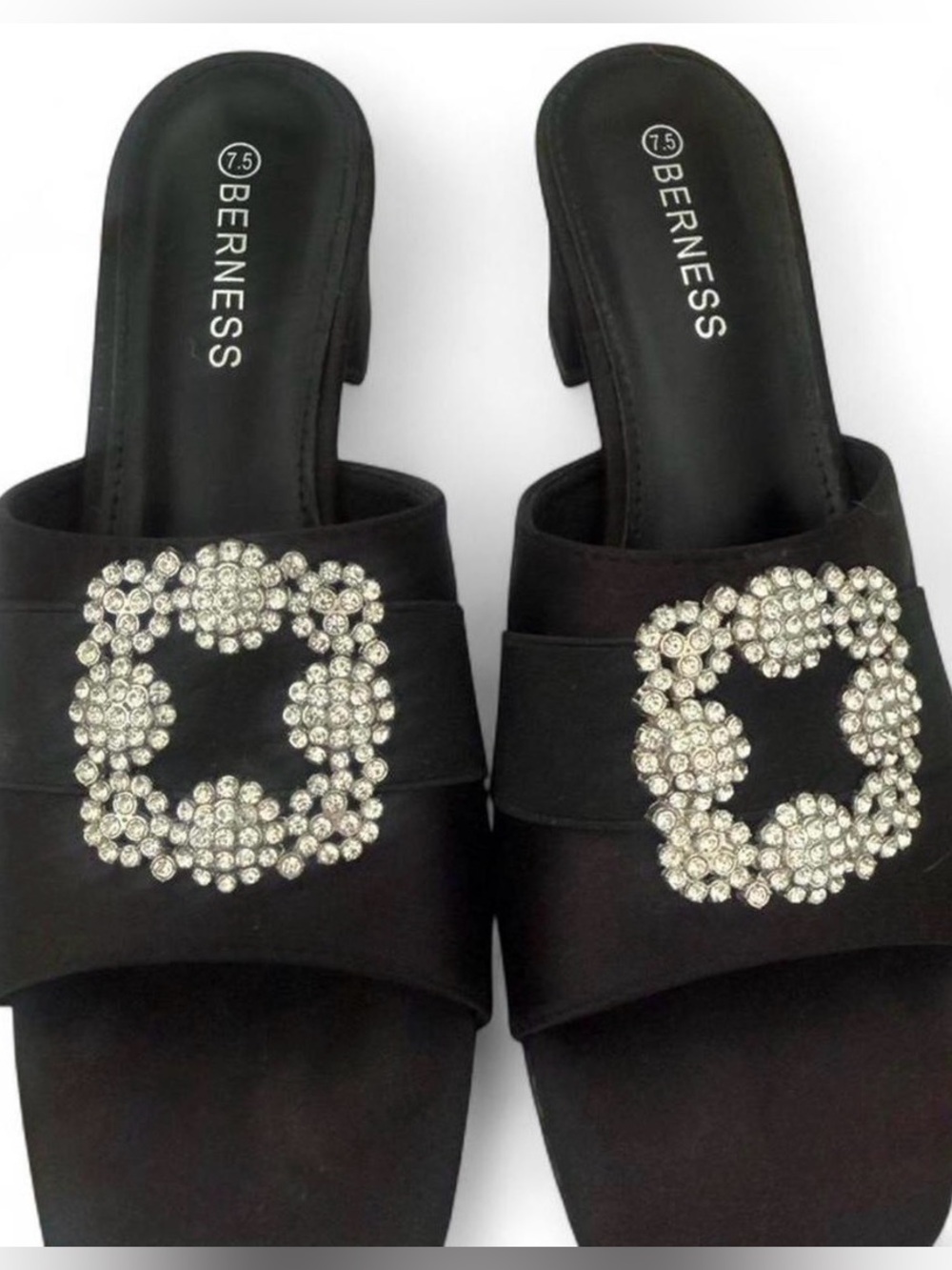 Black Rhinestone Chunky Heels